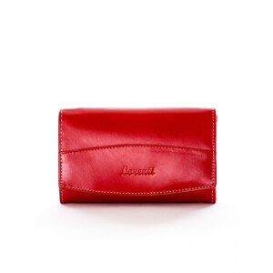 A red women's wallet with a decorative trim