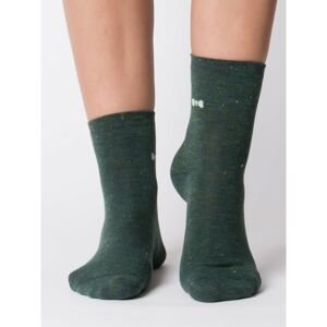 Green socks with a shiny gold thread
