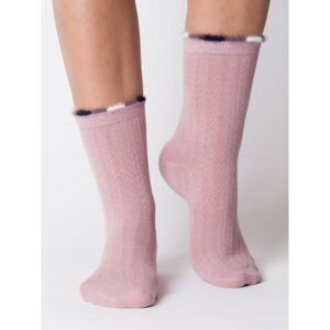 Dark pink warm socks with decorative weave and fluff