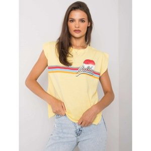 Women's yellow cotton T-shirt with print