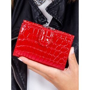Red women's wallet with an embossed pattern