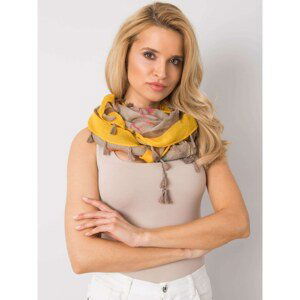 Dark beige shawl with colorful print