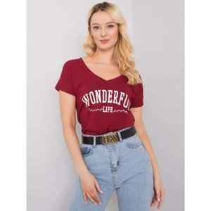 Women's maroon t-shirt with an inscription