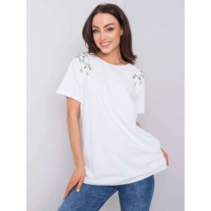 Lady's white T-shirt with floral embroidery