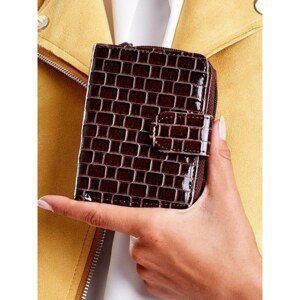 Women's brown wallet with an embossed geometric pattern