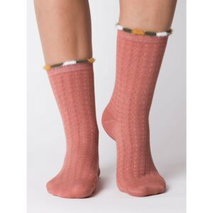 Brown warm socks with a decorative weave and down