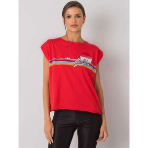Women's red cotton T-shirt with print