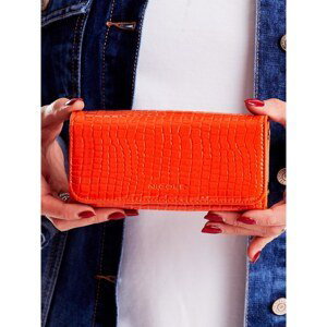 Orange women's wallet with an embossed pattern
