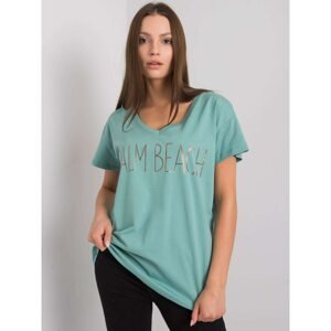 T-shirt with V-neck and dark mint