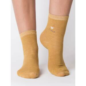 Mustard socks with shiny thread