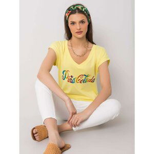 Yellow t-shirt with a colorful print