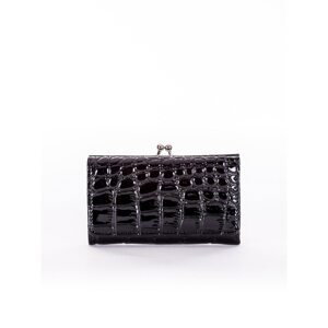 Women's black lacquered wallet with an embossed pattern