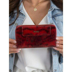 Women's red leather wallet with an animal motif