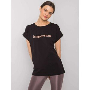 Black T-shirt with embroidered text