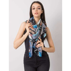 Black and blue women's scarf with colorful prints