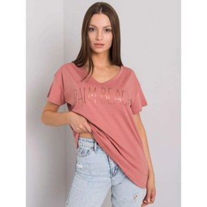 Dusty pink T-shirt with a V-neck