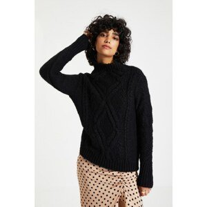Trendyol Black Stand Up Collar Knitted Detailed Knitwear Sweater