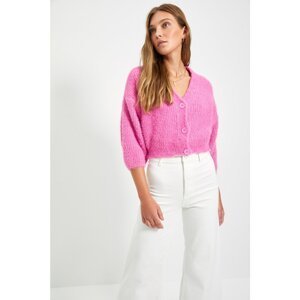 Trendyol Pink Crop Feather Knitwear Cardigan