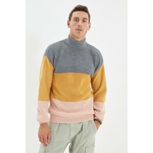 Trendyol Gray Men's Slim Fit Half Turtleneck Paneled Knitwear Sweater