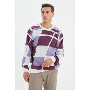 Trendyol Purple Men's Casual Cut Crew Collar Colored Paneled Sweater