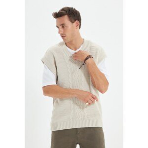 Trendyol Beige Men Regular Fit V Neck Hair Knit Sweater Sweater