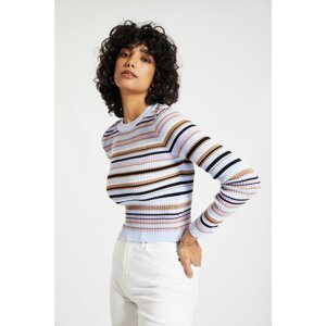 Trendyol Blue Color Block Crop Knitwear Sweater