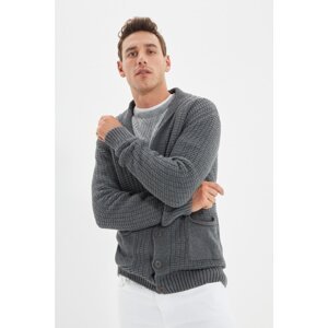 Trendyol Gray Men's Shawl Collar Slim Fit Knitwear Cardigan