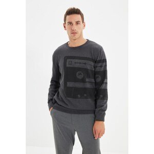 Trendyol Gray Men's 100% Cotton Regular Fit Crew Neck Printed Sweater