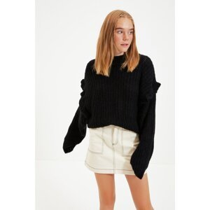 Trendyol Black Crop Detailed Knitwear Sweater