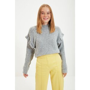 Trendyol Gray Crop Detailed Knitwear Sweater
