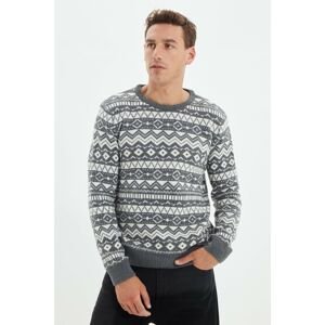 Trendyol Gray Men's Slim Fit Crew Neck Jacquard Knitwear Sweater