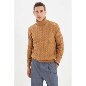 Trendyol Camel Men Slim Fit Turtleneck Hair Knit Knitwear Sweater