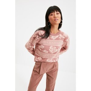 Trendyol Dried Rose Crew Neck Jacquard Knitwear Sweater