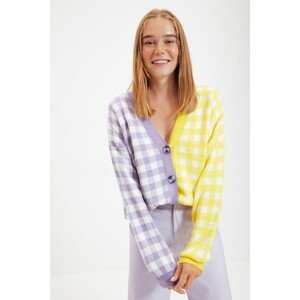 Trendyol Lilac Plaid Jacquard Knitwear Cardigan