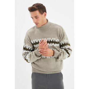 Trendyol Stone Men Regular Fit Turtleneck Jacquard Sweater