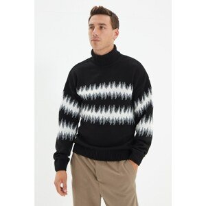 Trendyol Black Men Regular Fit Turtleneck Jacquard Sweater