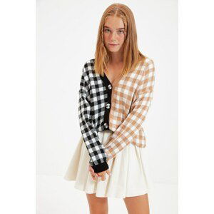 Trendyol Black Plaid Jacquard Knitwear Cardigan