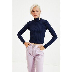 Trendyol Navy Blue High Collar Crop Knitwear Sweater