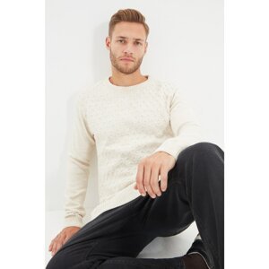 Trendyol Beige Men's Slim Fit Crew Neck Textured Knitwear Sweater