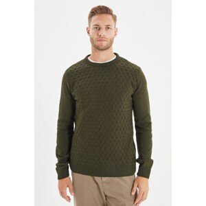 Trendyol Khaki Men's Slim Fit Crew Neck Textured Knitwear Sweater