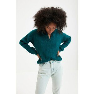 Trendyol Green Soft Textured Hooded Knitwear Sweater