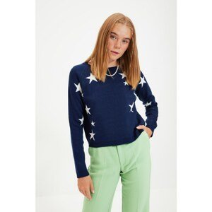 Trendyol Navy Blue Star Patterned Knitwear Sweater