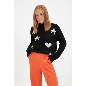 Trendyol Black Jacquard Stand Collar Knitwear Sweater