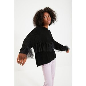 Trendyol Black Tulle Detailed Knitwear Sweater