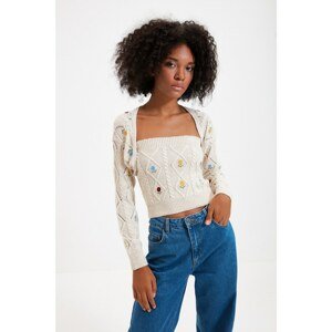 Trendyol Stone Embroidered Top Suit Cardigan