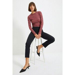 Trendyol Plum Patterned Fitted/Simple Crew Neck Crop Flexible Knitted Blouse