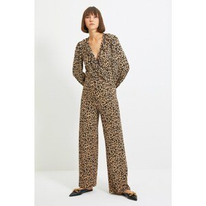 Trendyol Brown Printed Double Breasted Knitted Jumpsuit