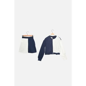 Trendyol Indigo Color Block Knitted Thin Sweat Bottom-Top Set