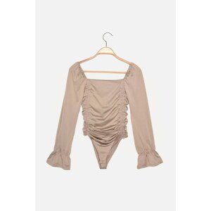 Trendyol Mink Pleated Balloon Sleeve Fitted Snap Snap Knitted Body