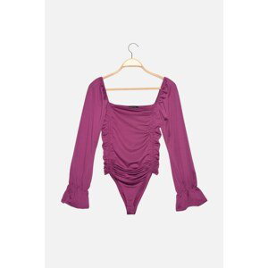 Trendyol Plum Pleated Balloon Sleeve Fitted Knitted Body